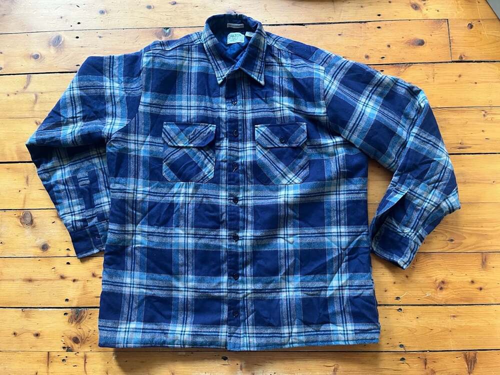 Oakton Ltd. Quilted Flannel Shacket XL Tall Blue Plaid Shirt Jacket Gorpcore